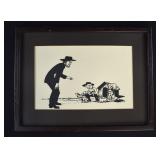 J Ray Yocum Pen & ink AMISH BOY WITH PUPPIES
