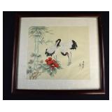 Chinese Woodblock Print of CRANES on Silk
