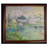 Japanese Silk Painting RIVE WITH CHERRY BLOSSOMS