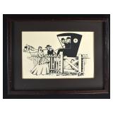 J Ray Yocum Pen & ink AMISH COURTING AT THE GATE