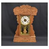 Antique Gingerbread Pressed Oak Mantel Clock