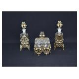 3-pc Hollywood Regency Ormolu Perfume Vanity Set