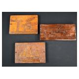 3 Flemish Pyrography Wood Burned Wall Plaques