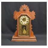 Antique Sessions Gingerbread Oak Mantel Clock