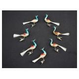 7 German Mercury Glass Peacock Christmas Ornaments