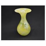 Signed Hand Blown Yellow Swirl Art Glass Vase