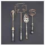 4 Antique Black Wood Handled Kitchen Utensils