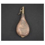 Antique Dog Leatherbound Copper Gunpowder Flask