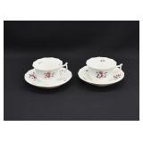 2 Antique English Hand Enamel Tea Cup & Saucer Set