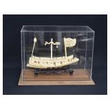 19th Cent Cased CHINESE Carved Ivory Gambling Junk