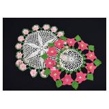 2 Hand Croched Dessert Rose Doilies