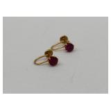 Pair 14kt Gold & Ruby Screwback Earrings