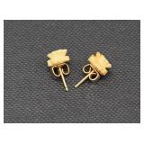 Pair 14kt Gold & Carved Ivory Roses Earrings
