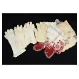 4 Pairs Vintage White Evening Gloves & Hanky
