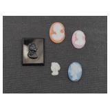 5 Italian Carved Ring Size Mixed Material Cameos