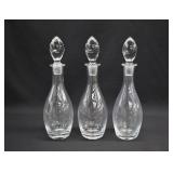 3- Clear Glass Whiskey Decanters with Stoppers