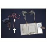 2 Sets of Catholic Rosary Beads & Leather Wallet