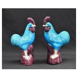 Pair Chinese Export Turquoise & Aubergine Roosters