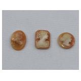3 Italian Carved Antique Ring Size Shell Cameos