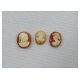 3 Italian Carved Antique Ring Size Shell Cameos