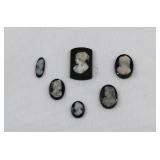 5 Italian Carved Antique Ring Size Onyx Cameos