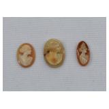 3 Italian Carved Antique Ring Size Shell Cameos