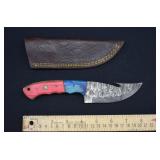 Custom Damascus Steel Gut Hook Fishing Knife