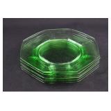 6 Green Depression Glass Octagon Plates