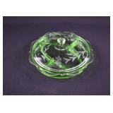 Depression Uranium Glass Covered Divided Dish