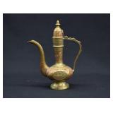 Vintage Indian Enameled Brass Aftaba Tea Pot