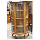 Golden Oak Bow Front Bent Glass China Cabinet