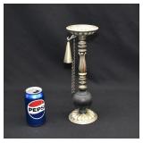 Vintage Silver Metal & Wood Piller Candle Stand