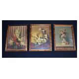 3 Bamboo Framed Floral Still Life Prints