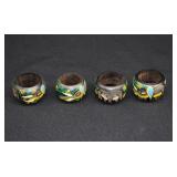 4 Hand Painted Carved Wood FOLK ART Napkin Rings