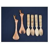 3 Sets of Carved Teak Wood Salad Servers