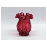 Vintage FENTON Cranberry Art Glass Ruffled Vase