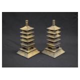 Pair Japanese Cast Bronze PAGODA BOOKENDS