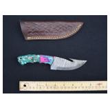 Custom Damascus Steel Gut Hook Fishing Knife