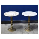 Pair Hollywood Regency Marble & Brass Side Tables