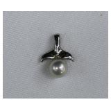 Sterling Silver & Pearl Whale Fluke Pendant