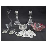 BOX LOT- Crystal, Candlesticks, Swan + More