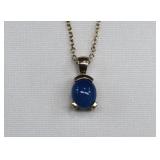Sterling Silver & Cabochon Blue Onyx Necklace