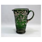 Silver Overlay Bohemian Emerald Glass Pitcher