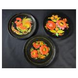 3- USSR Soviet Union Black Lacquer Wood Plates