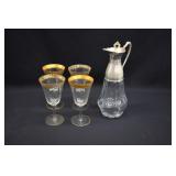 LOT- Gold Rimmed Wine Glasses & Claret Pitcher