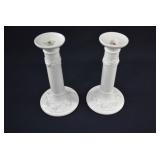 Pair Wedgwood Embossed Queensware Candlesticks