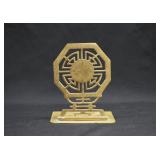 One Chinese Geometric Cut Brass Bookend
