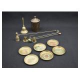 LOT- Brass Snuff Box, Coasters, Bell & Snuffer