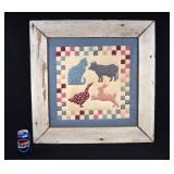 Framed Vintage Animal Applique Quilt Panel