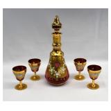 Bohemian Gold Decorated Ruby Glass Decanter Set